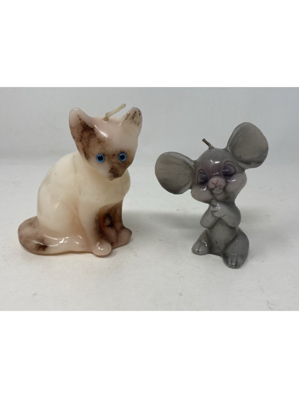 Vintage Siamese Cat And Gray Big Ears Mouse Novelty Wax Candles Unused